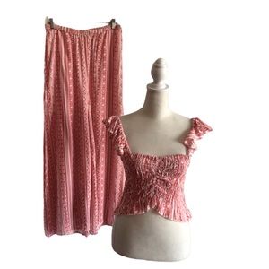 Kiwi & Punch NEW Crop Top Wide Leg Pant Set Coral Medium Pool Party Vacation